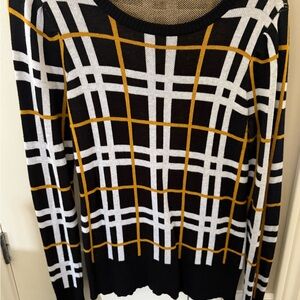 Black and White Plaid Sweater with Gold Accents